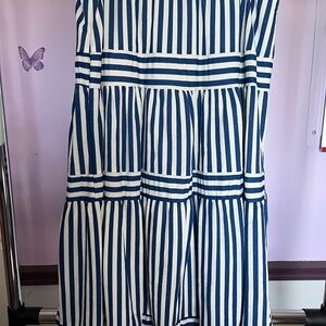 Cato Blue and White Tiered A-Line Midi Skirt